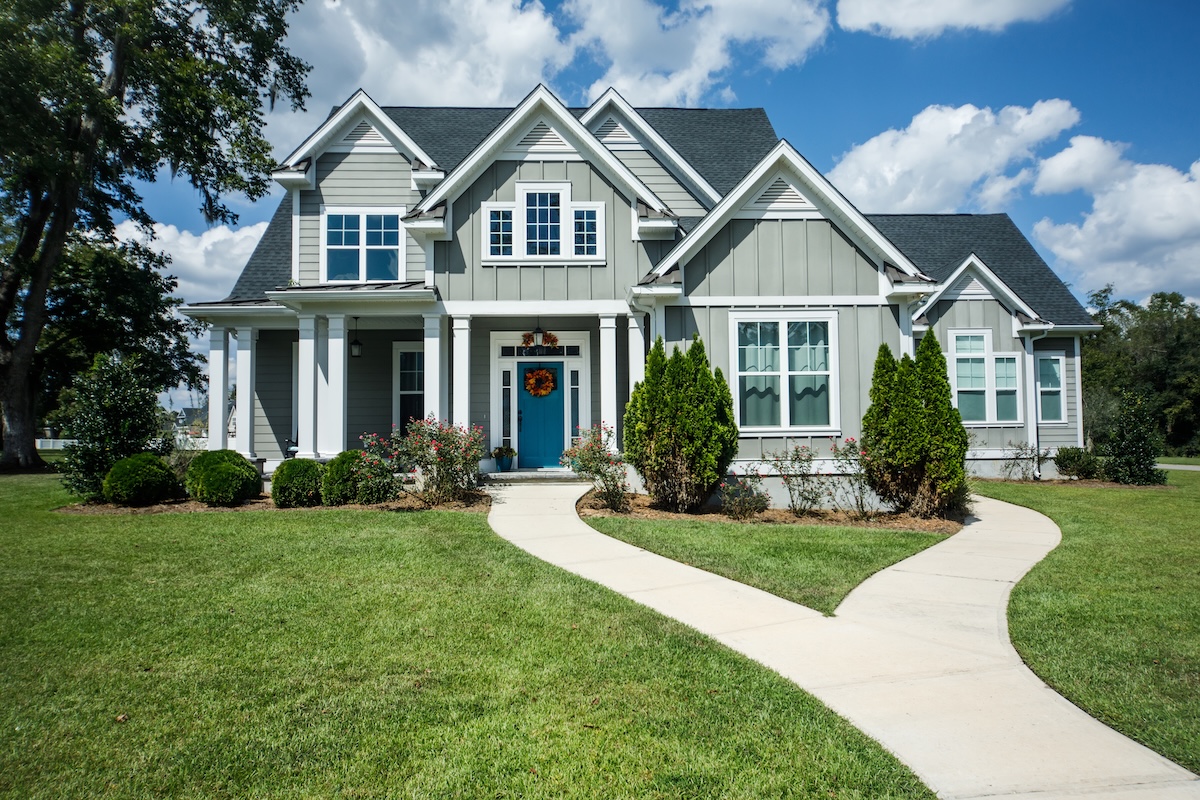 siding holly springs nc Gray New Construction Modern Cottage Home with Hardy Board Siding and Teal Door with Curb Appeal